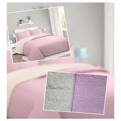 Imagen 2 del producto Cubrecama Quilt Sherpa 2 Plazas Rosa + 2 Fundas 50x70 Cm.