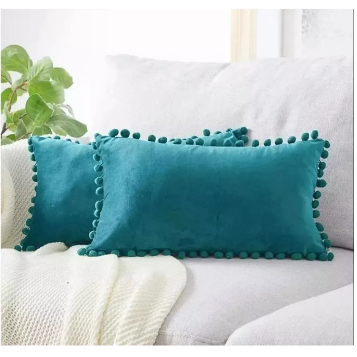 GENERICO - Pack 2 Fundas De Cojin Terciopelo Pompon 30x50