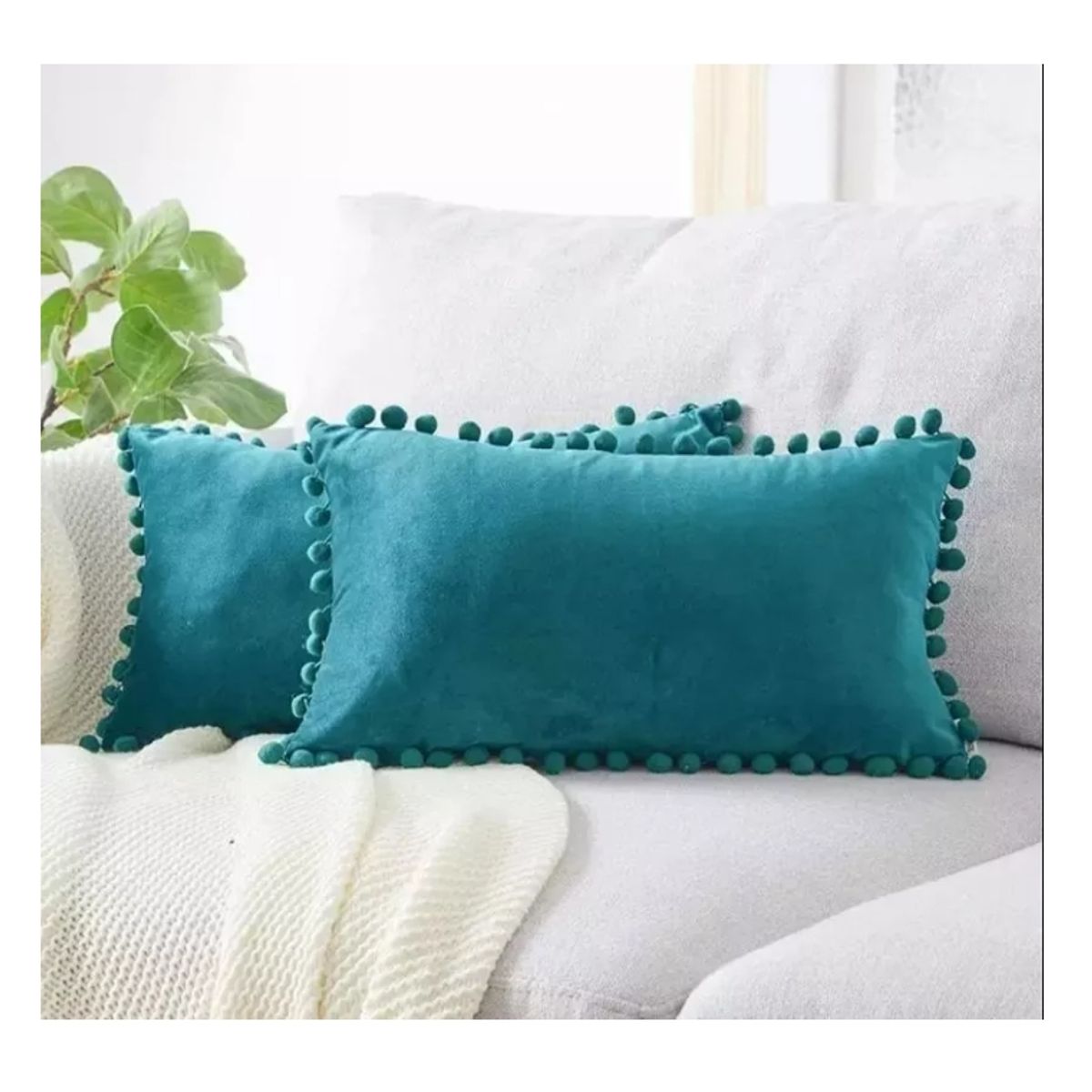 GENERICO - Pack 2 Fundas De Cojin Terciopelo Pompon 30x50