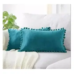 GENERICO - Pack 2 Fundas De Cojin Terciopelo Pompon 30x50