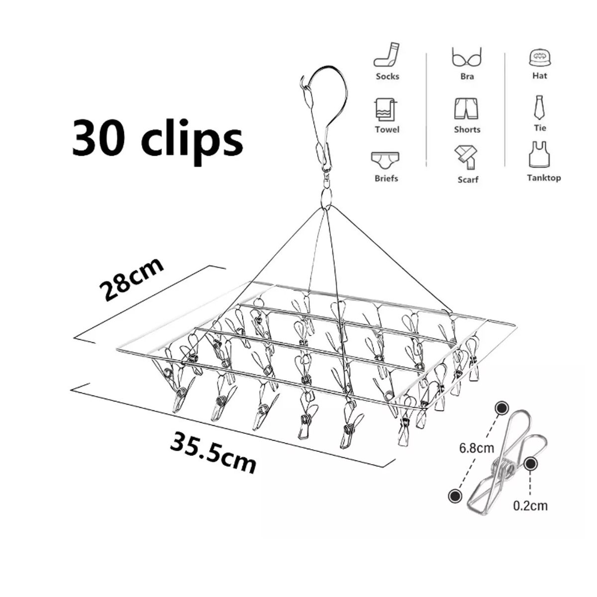 GENERICO - Tendedero Rack De Secado Pinzas De Ropa Ganchos Con 30 Clips