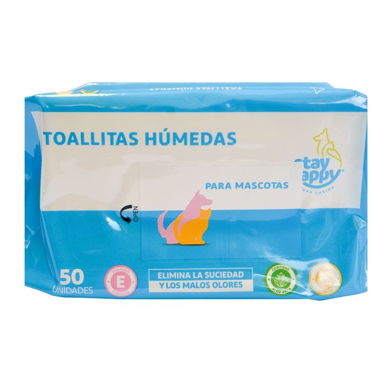 GENERICO - 6 Toallitas húmedas para Mascotas Stay Happy 50 uni