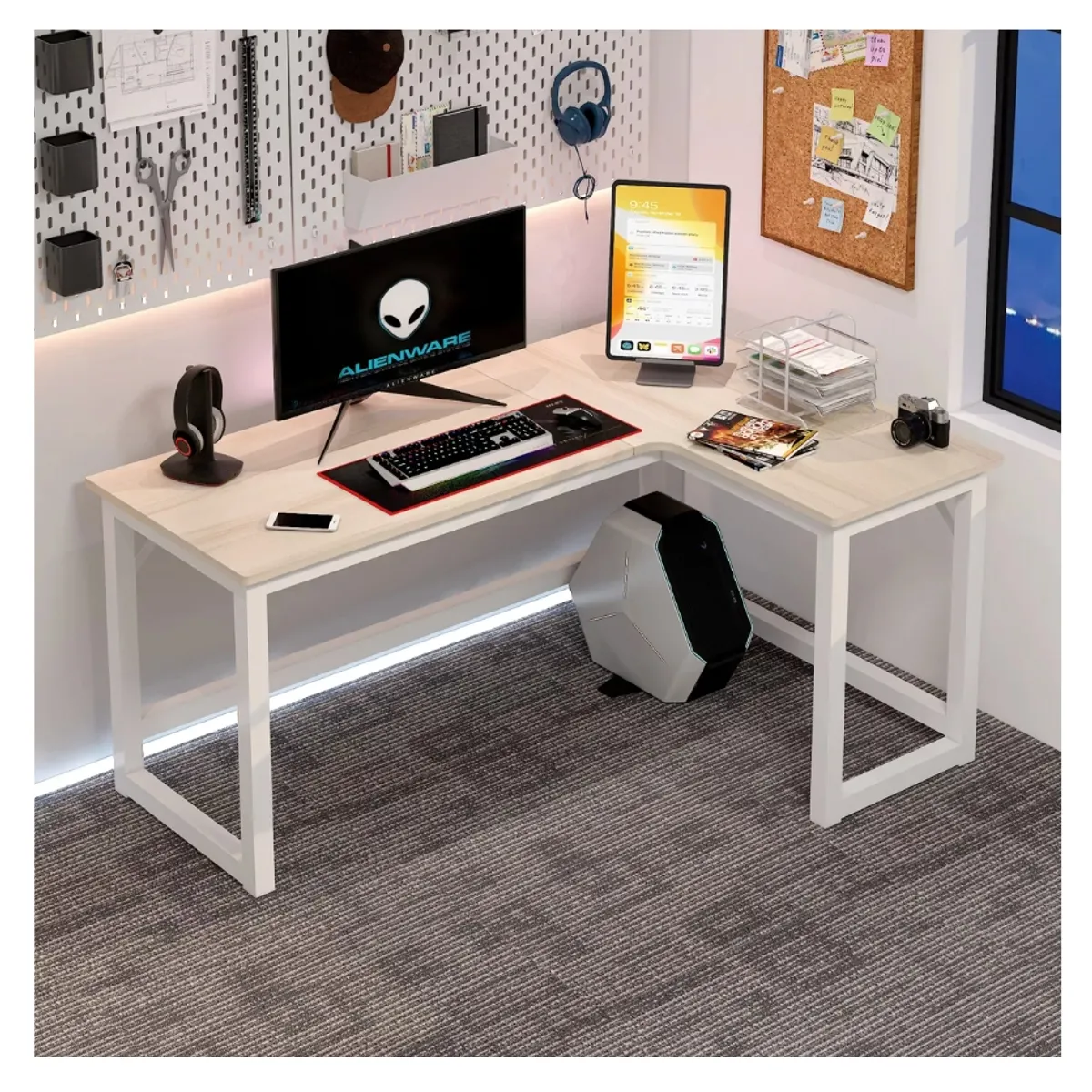 HOMER DESIGN - Escritorio Esquinero Forma L Base Metal Oficina 140x60x75cm…