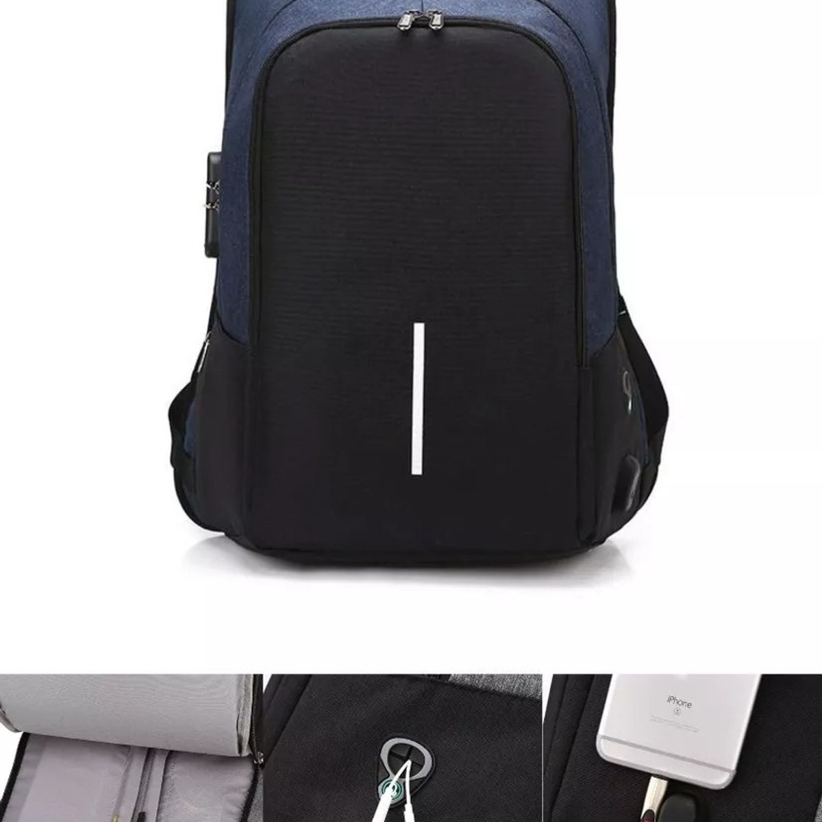 GENERICO - Mochila Ejecutiva Usb Porta Notebook Y Candado Azul