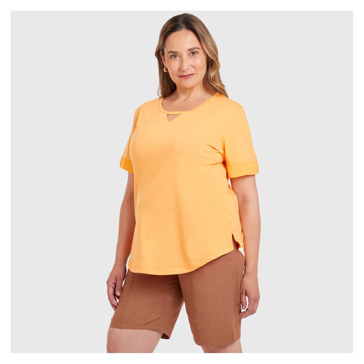 FASHION'S PARK - Polera Mujer Abertura Central Naranjo Claro Fashion's Park