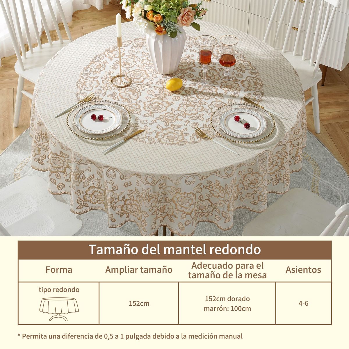 YAYKO - Mantel Redondo 1,52 Metros Diametro Tela