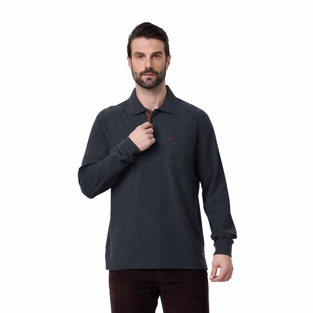 FASHION'S PARK - Polera Hombre Pique Básica Gris Melange Oscuro Fashion's Park
