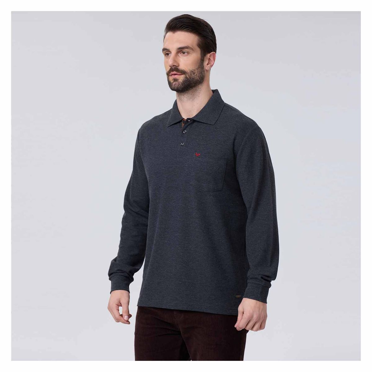 FASHION'S PARK - Polera Hombre Pique Básica Gris Melange Oscuro Fashion's Park