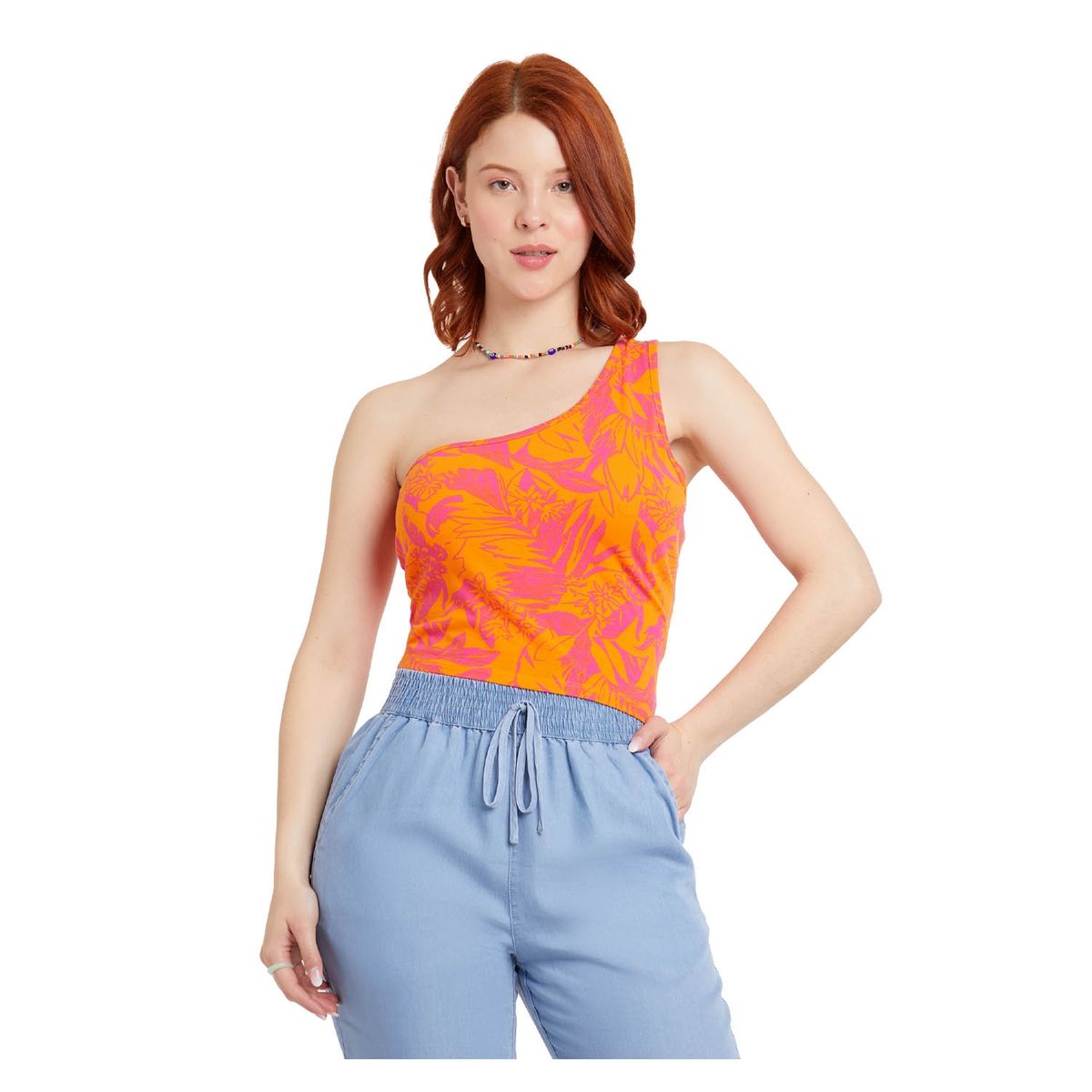 FASHION'S PARK - Polera Mujer Asimétrica Con Cordones Naranjo Fashion's Park