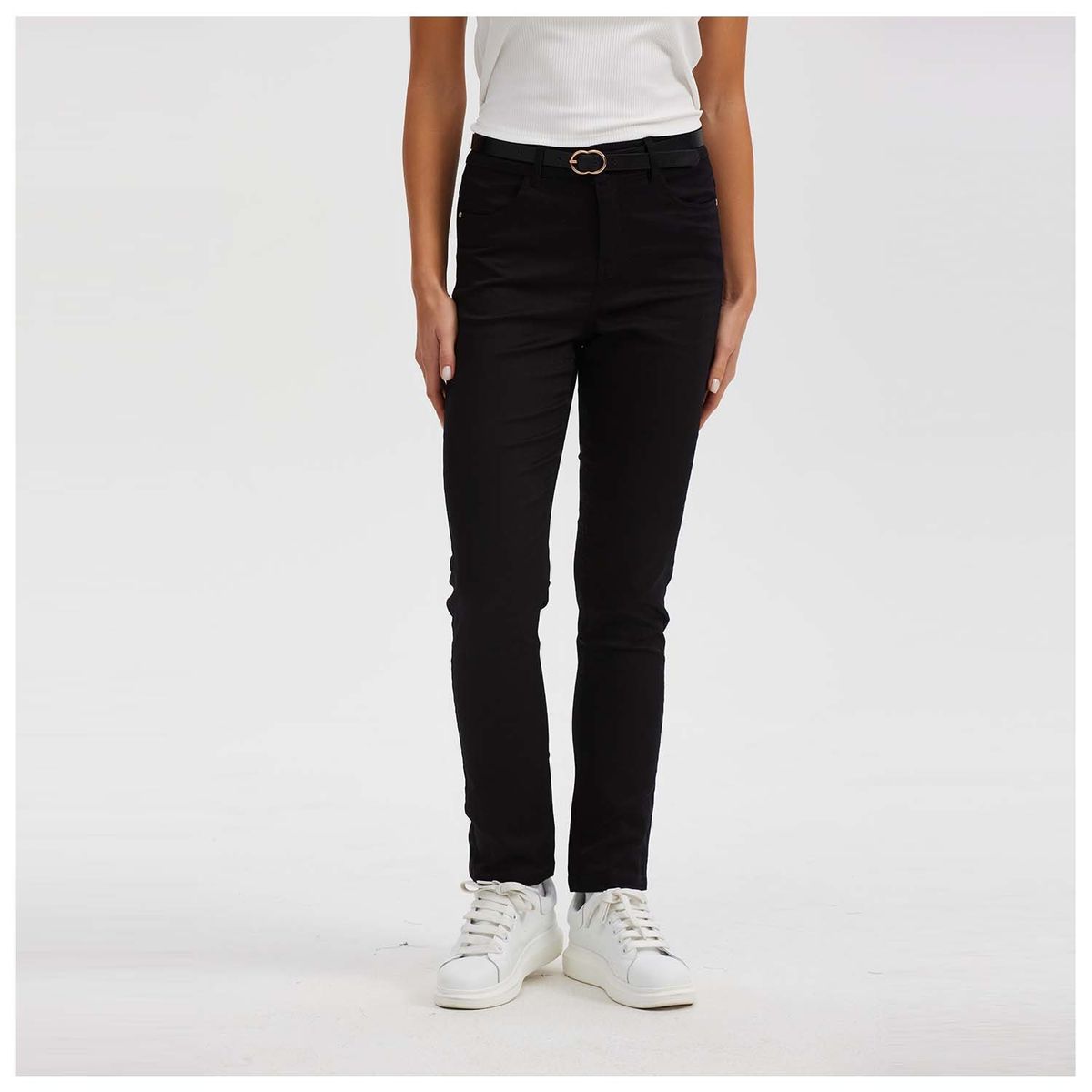 FASHION'S PARK - Pantalón Mujer Gabardina Con Cinturón Negro Fashion's Park