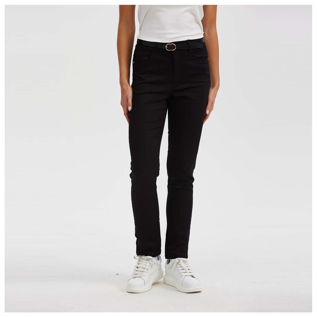 FASHION'S PARK - Pantalón Mujer Gabardina Con Cinturón Negro Fashion's Park