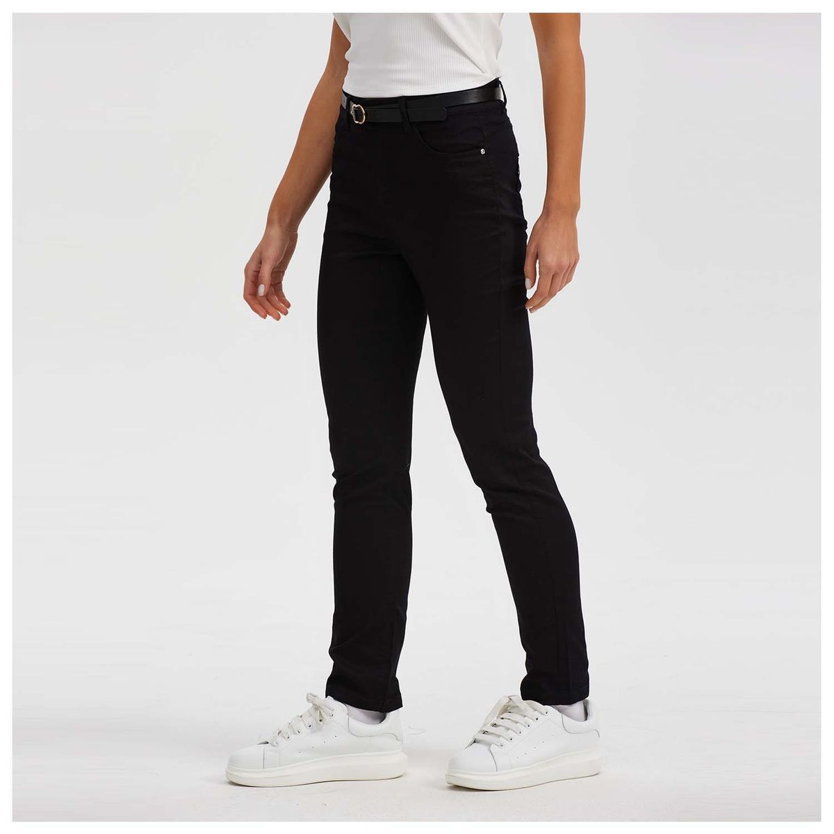 FASHION'S PARK - Pantalón Mujer Gabardina Con Cinturón Negro Fashion's Park