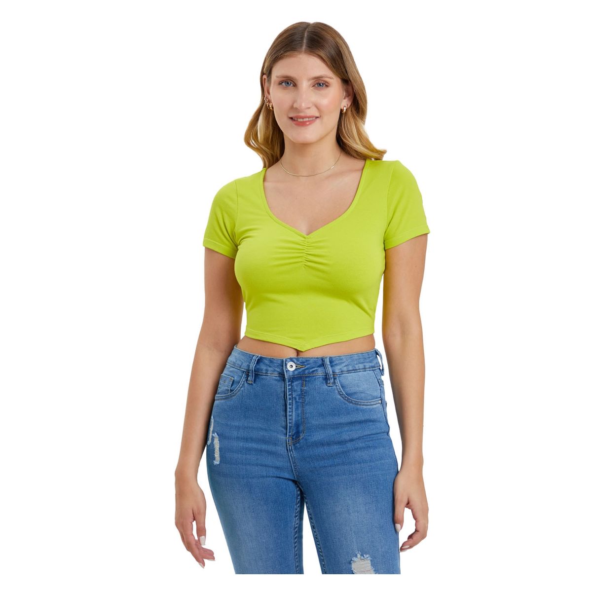 FASHION'S PARK - Polera Top Escote Corazón Verde Limon Fashion's Park