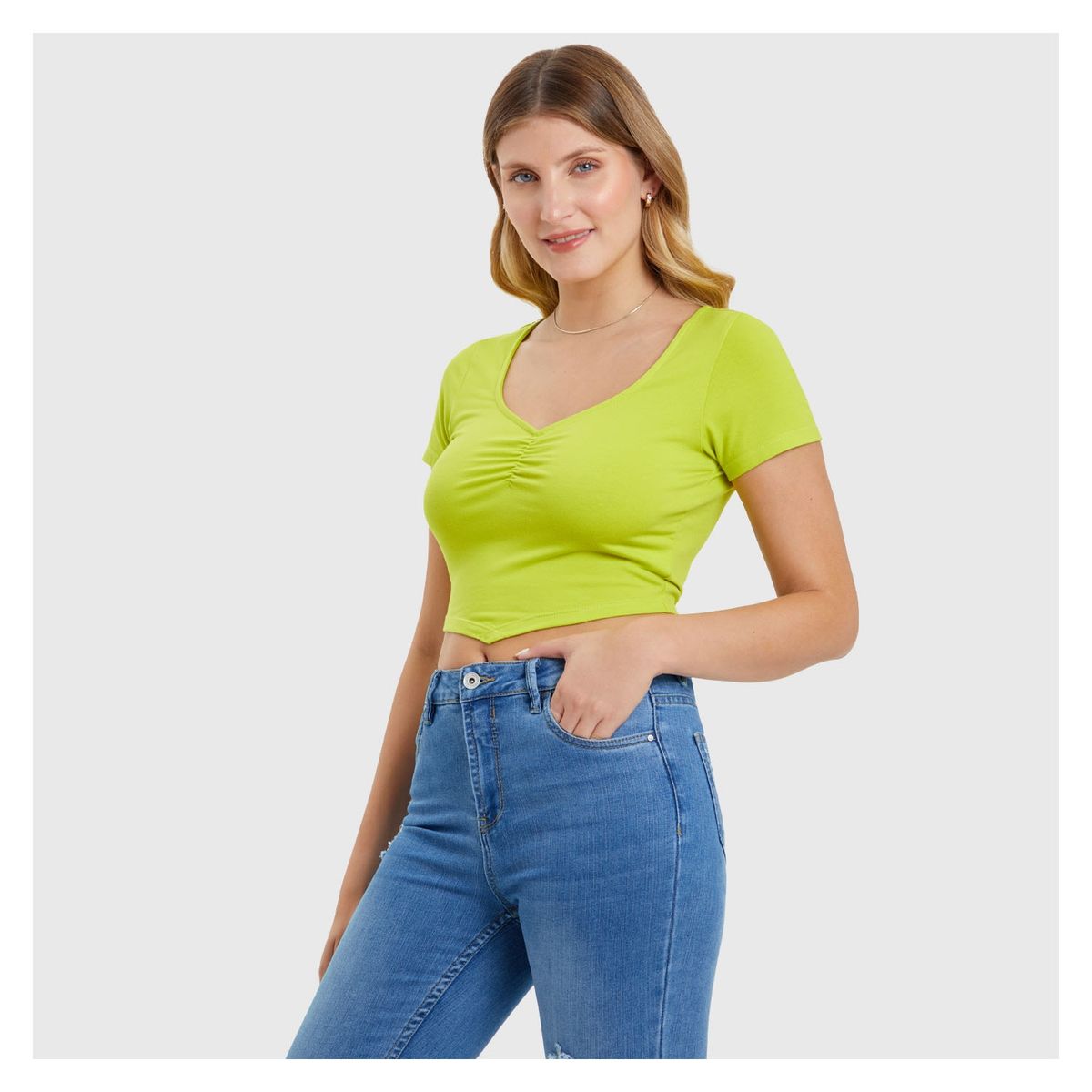 FASHION'S PARK - Polera Top Escote Corazón Verde Limon Fashion's Park