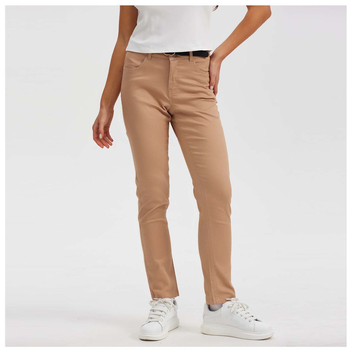 FASHION'S PARK - Pantalón Mujer Gabardina Con Cinturón Beige Fashion's Park