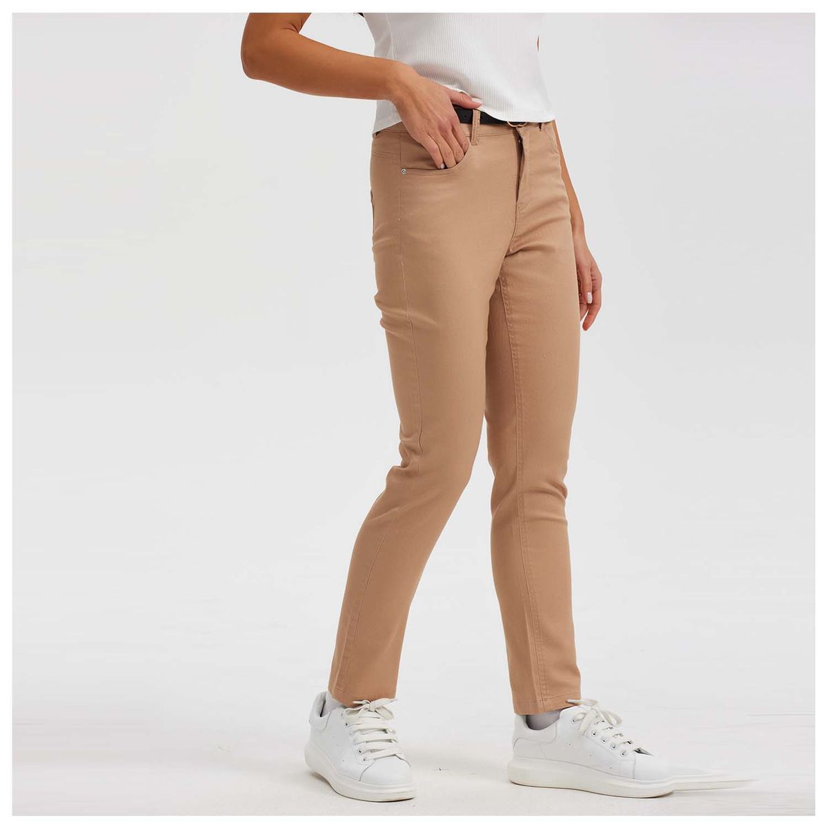 FASHION'S PARK - Pantalón Mujer Gabardina Con Cinturón Beige Fashion's Park