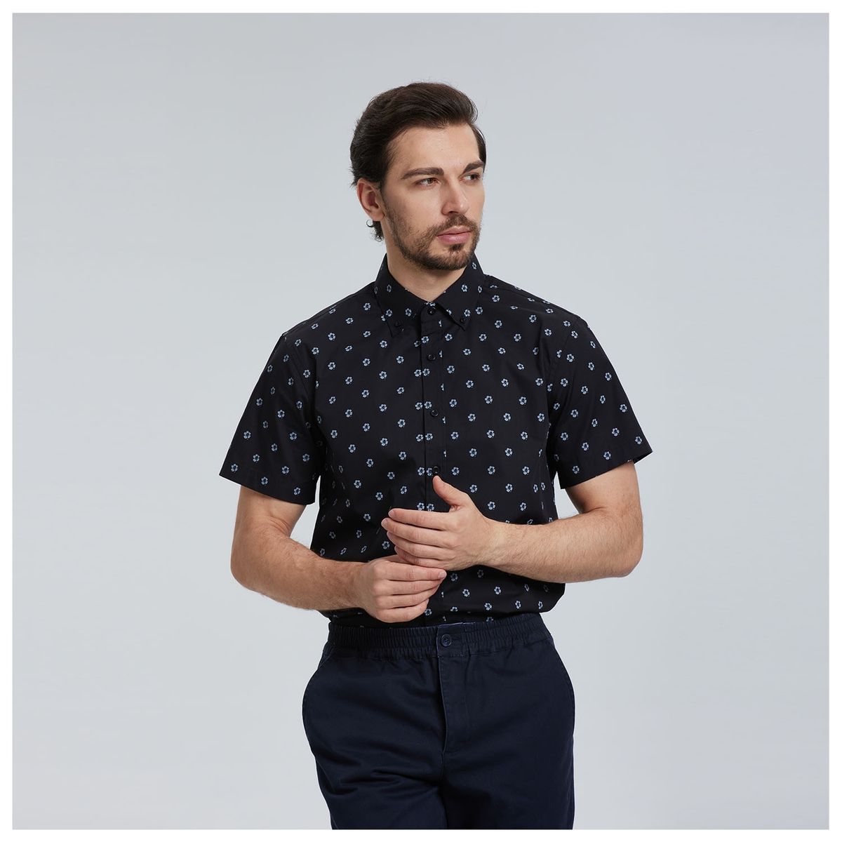 FASHION'S PARK - Camisa Hombre Print Flores Negro Fashion's Park