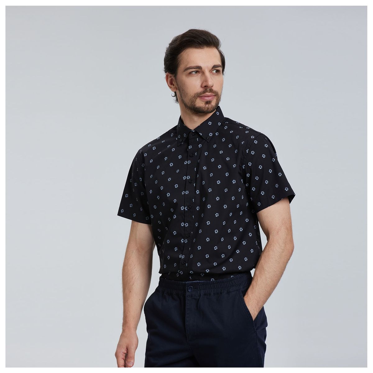 FASHION'S PARK - Camisa Hombre Print Flores Negro Fashion's Park
