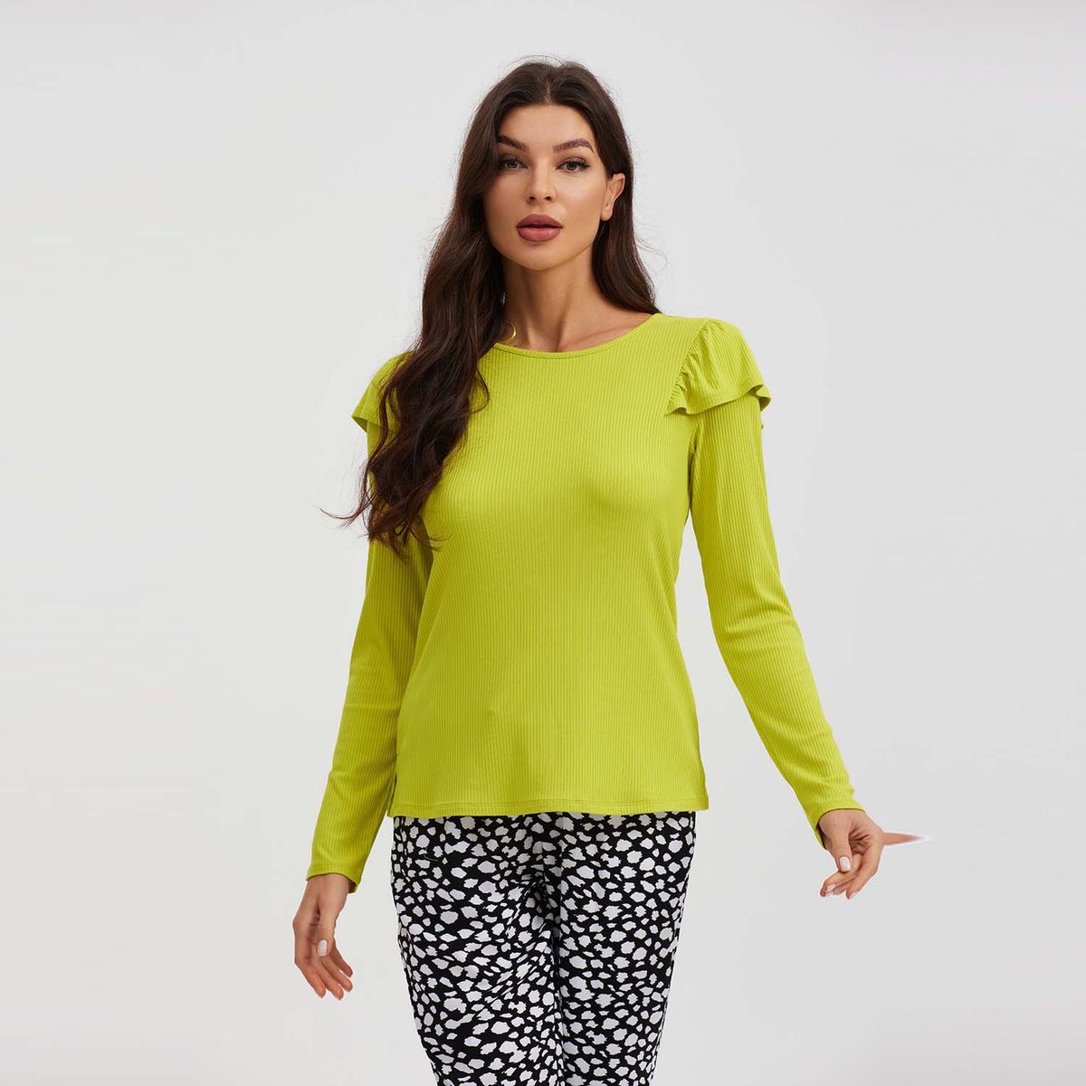FASHION'S PARK - Polera Mujer Rib Manga Vuelo Verde Fashion's Park