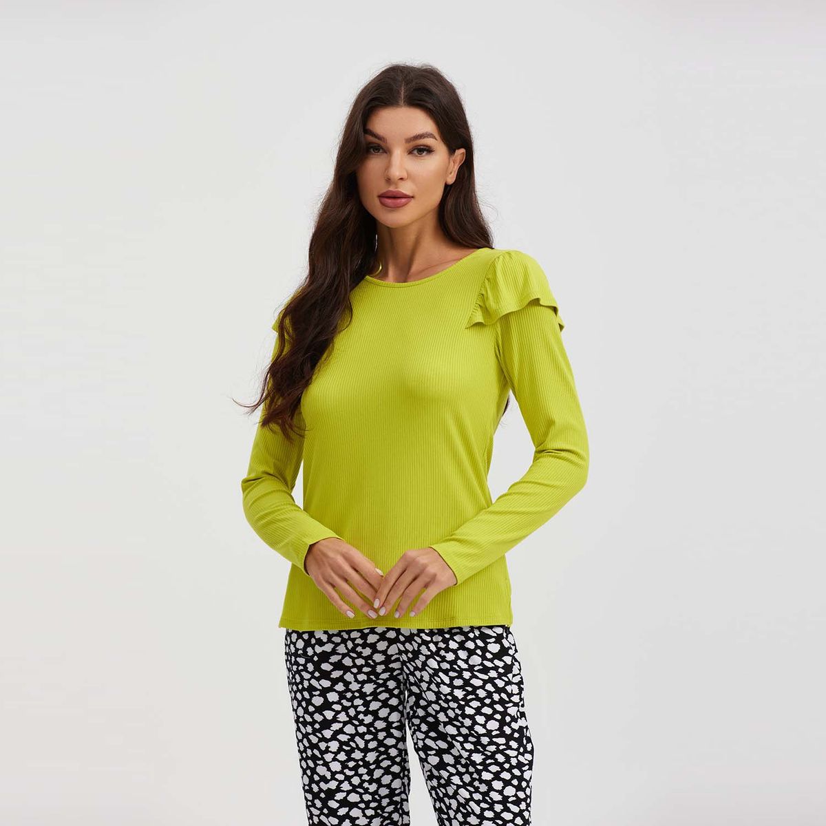 FASHION'S PARK - Polera Mujer Rib Manga Vuelo Verde Fashion's Park
