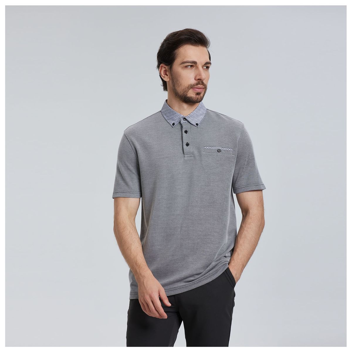 FASHION'S PARK - Polera Hombre Pique Negro Melange Fashion's Park