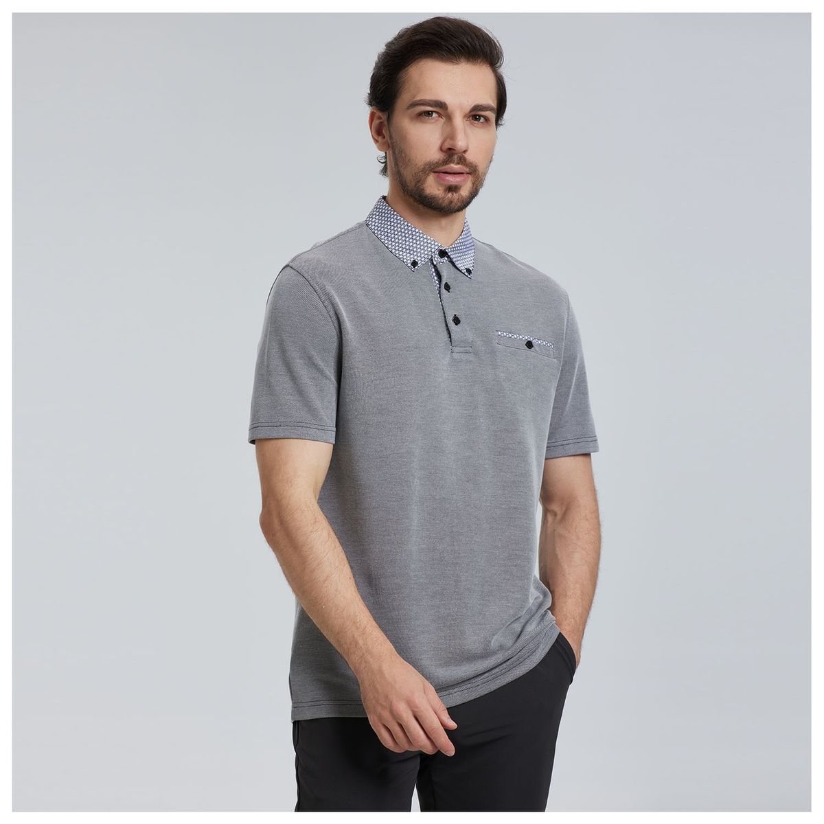 FASHION'S PARK - Polera Hombre Pique Negro Melange Fashion's Park