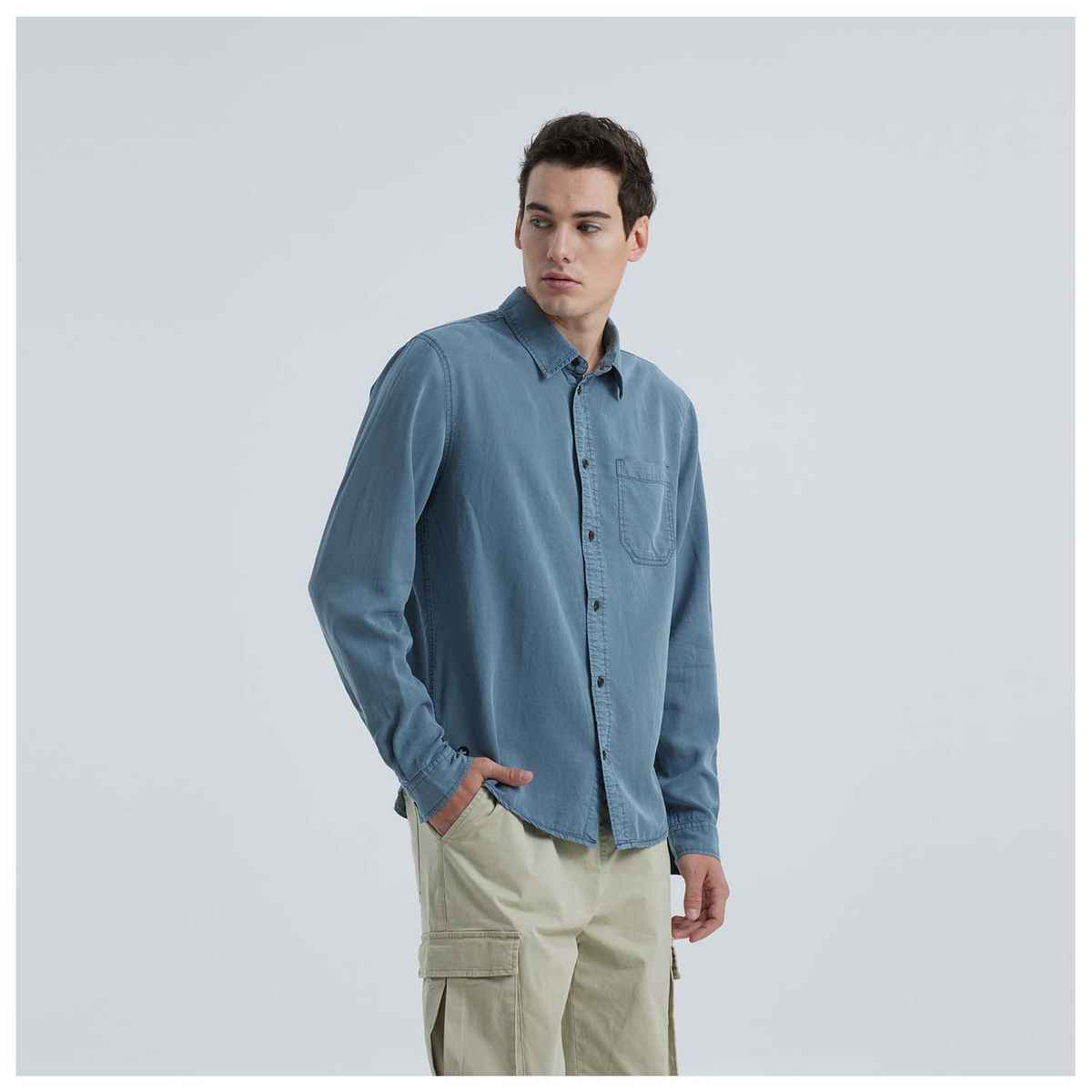 FASHION'S PARK - Camisa Hombre Lyocell Azul Petroleo Fashion's Park