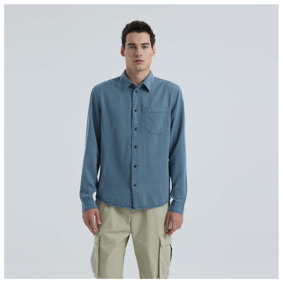 FASHION'S PARK - Camisa Hombre Lyocell Azul Petroleo Fashion's Park