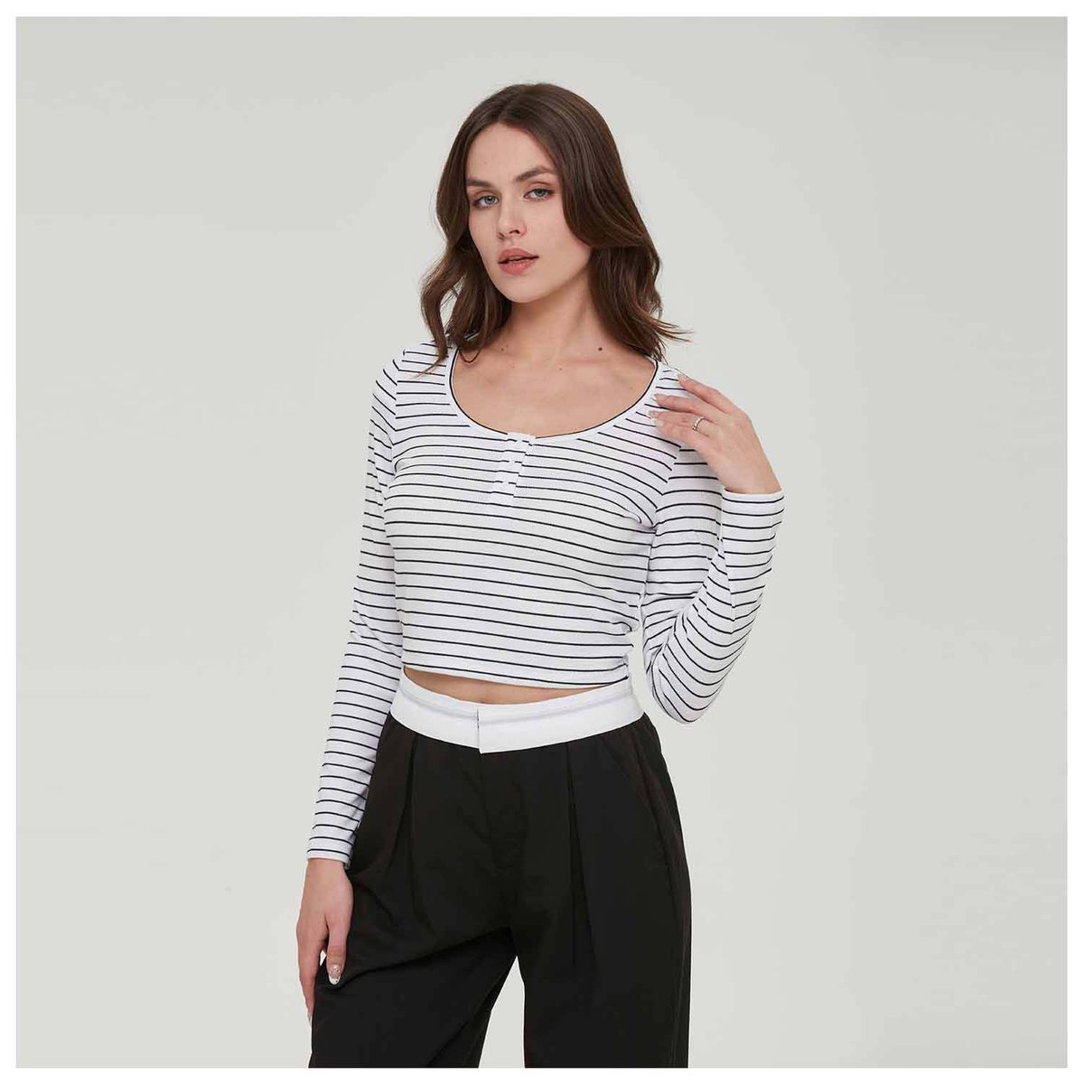 FASHION'S PARK - Polera Mujer Botones Negro/Blanco Fashion's Park