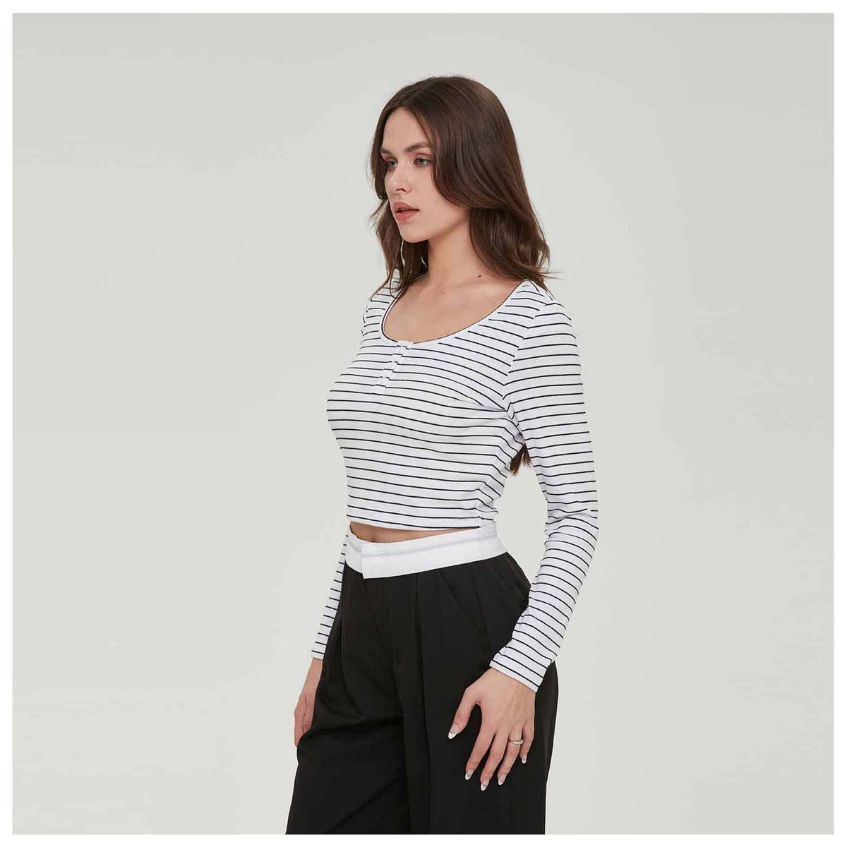 FASHION'S PARK - Polera Mujer Botones Negro/Blanco Fashion's Park