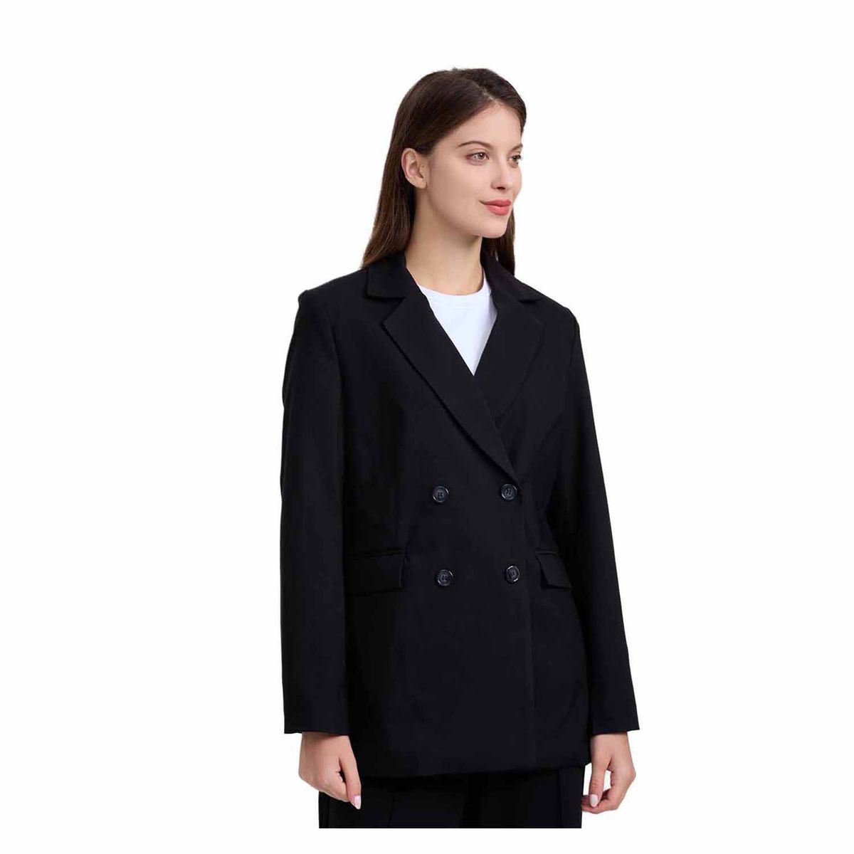 FASHION'S PARK - Blazer Mujer Cruzado Con Bolsillo Negro Fashion's Park