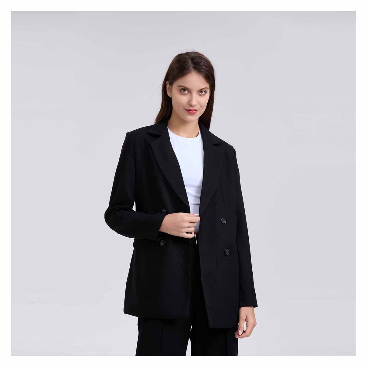 FASHION'S PARK - Blazer Mujer Cruzado Con Bolsillo Negro Fashion's Park