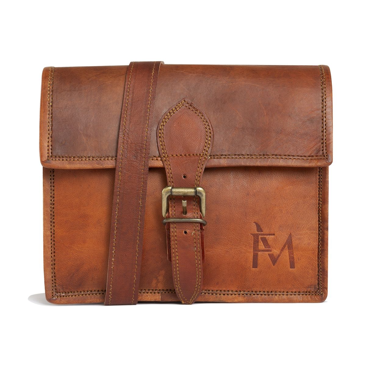 FRANZ MOSSI - Bolso Bandolera De Cuero Natural Color Marrón Gran Diseño Franz Mossi