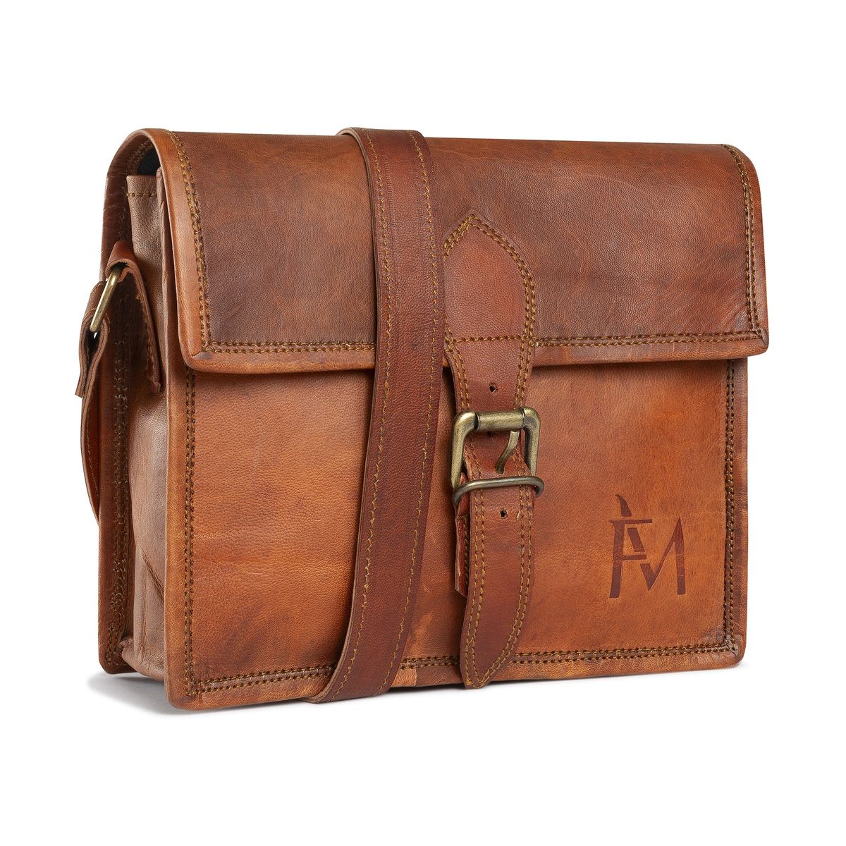 FRANZ MOSSI - Bolso Bandolera De Cuero Natural Color Marrón Gran Diseño Franz Mossi