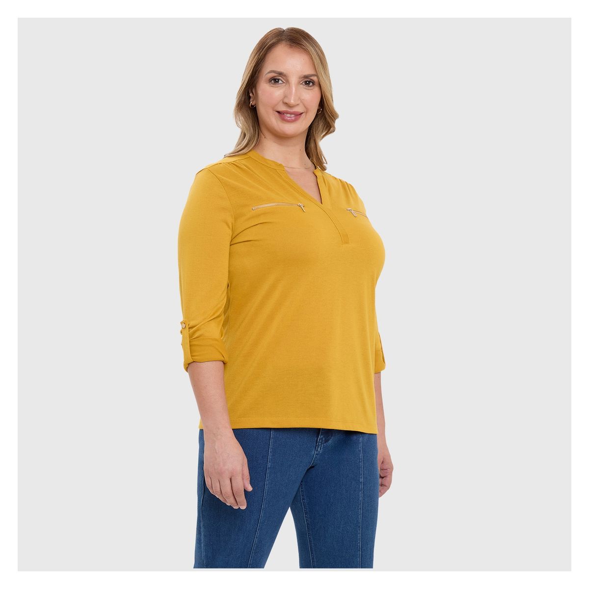 FASHION'S PARK - Polera Mujer Manga Larga Con Cierre Mostaza Fashion's Park