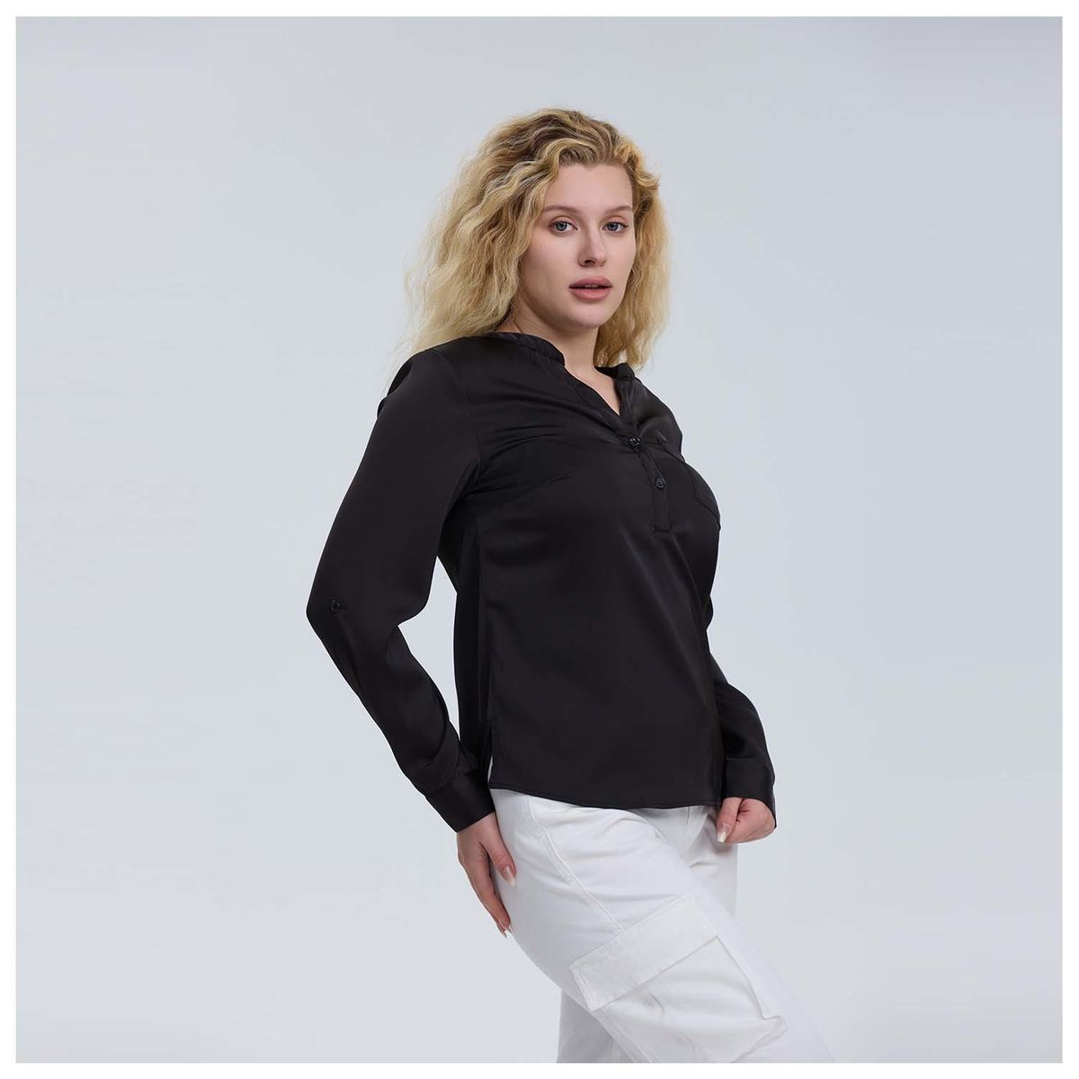 FASHION'S PARK - Blusa Mujer Satín Negro Fashion's Park