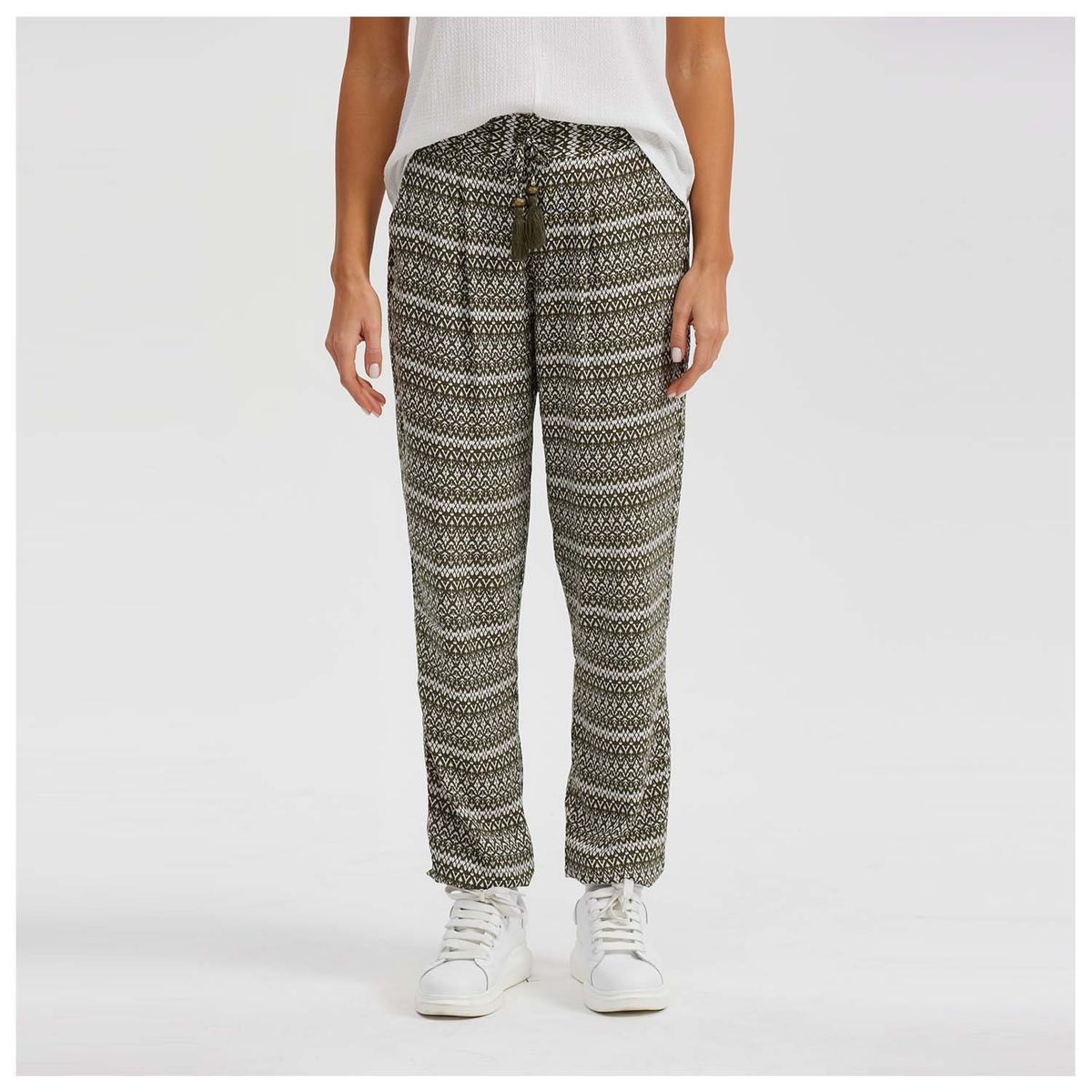 FASHION'S PARK - Pantalón Mujer Bombacho Puño Elástico Verde Oscuro Fashion's Park