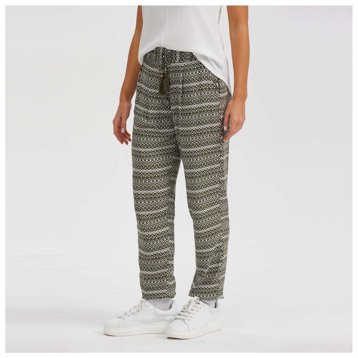 FASHION'S PARK - Pantalón Mujer Bombacho Puño Elástico Verde Oscuro Fashion's Park