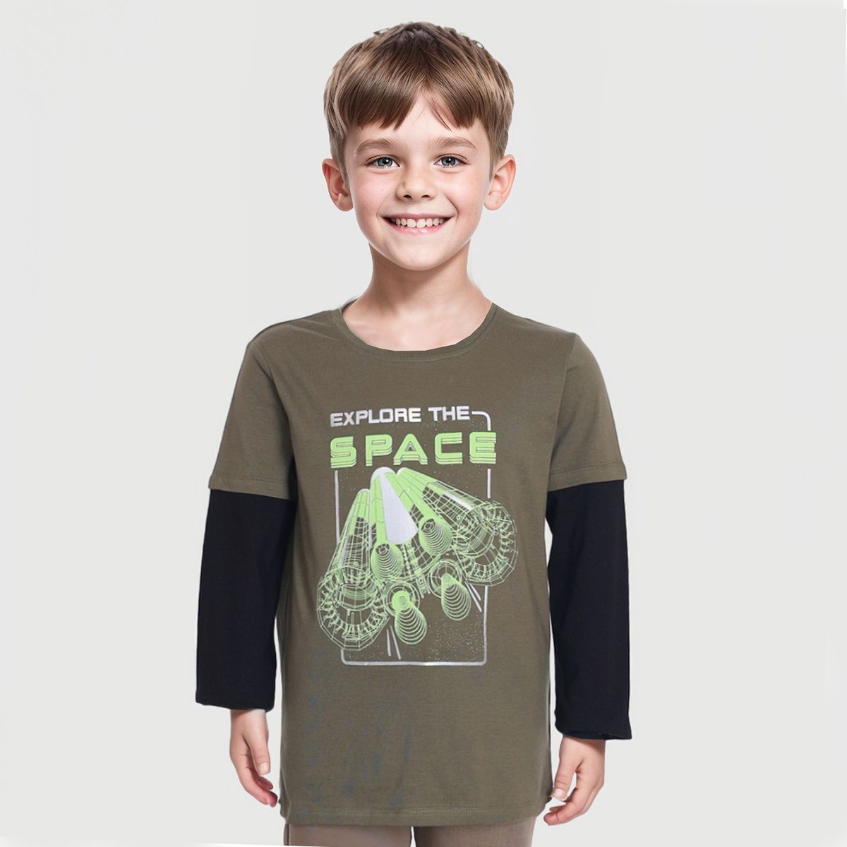 FASHION'S PARK - Polera Niño Print Gamer Verde Militar Fashion's Park