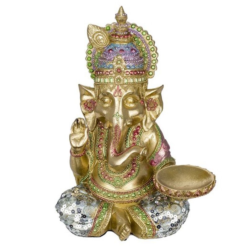 GENERICO - Figura Ganesh Sentado Porta Velas  - PoliResina