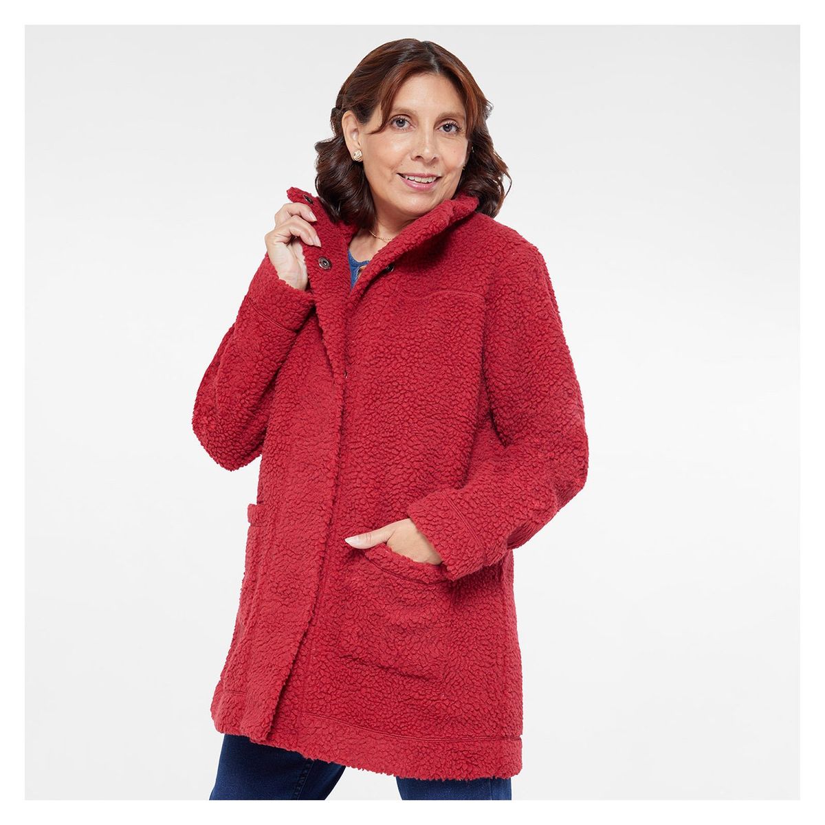 FASHION'S PARK - Polar Peludo Con Cierre Mujer Rojo Fashion's Park