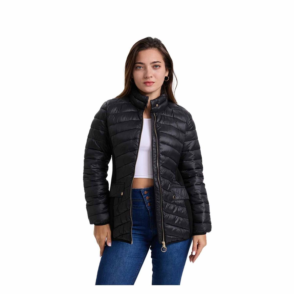 FASHION'S PARK - Parka Mujer Corte Diagonales Negro Fashion's Park