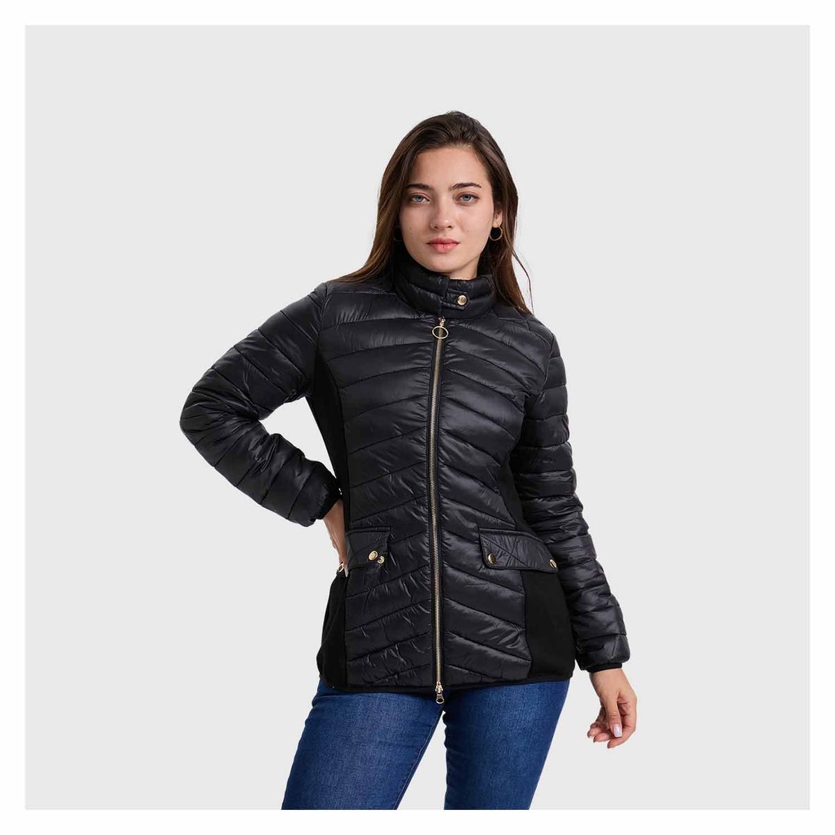 FASHION'S PARK - Parka Mujer Corte Diagonales Negro Fashion's Park