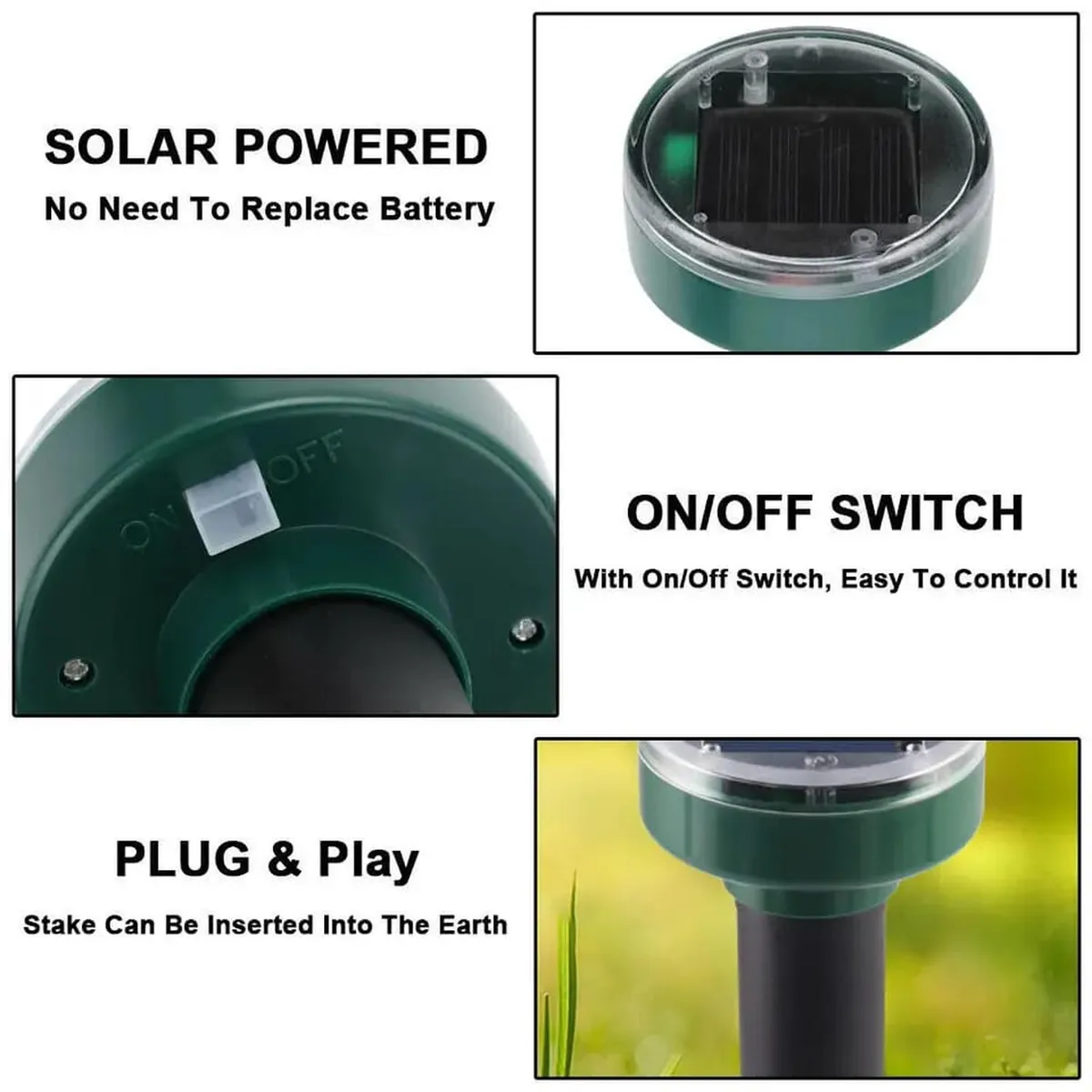 OEM - Estacas Solares Repelente de Topos y Ratones Pack De 4