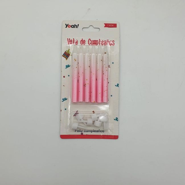 GENERICO - Set De 6 Velas De Cumpleaños Celeste Rosado Detalles Dorados - Rosa.