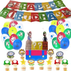 GENERICO - Set Decoración Globos Cumpleaños Mario Bross + Topper