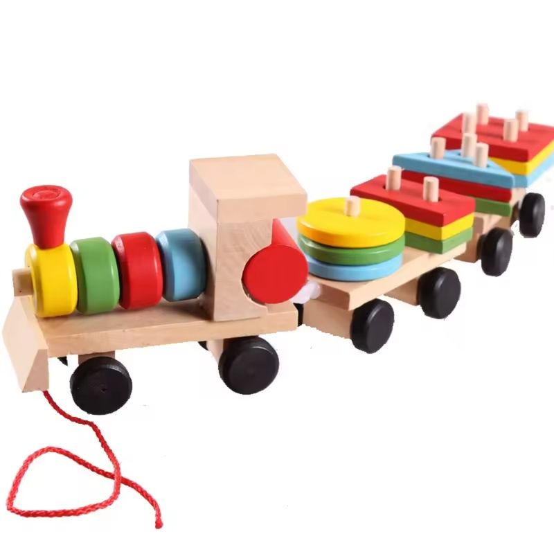SPACEZAT - Tren de Madera Juguete Didáctico con Figuras Apilables