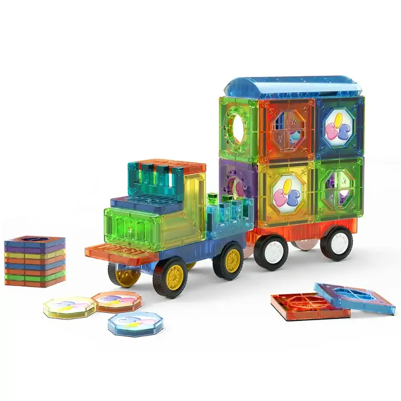 SPACEZAT - Tren Bloques Magneticos de Construcción Didácticos 43 Pzs