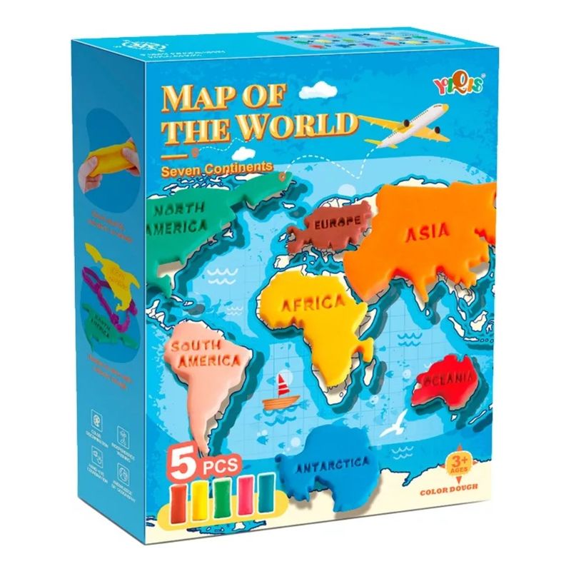 SPACEZAT - Set Plastilina Didáctico Figuras/Mapamundi Continentes 5pcs