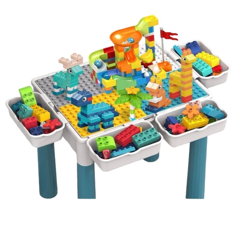 SPACEZAT - Mesa de Bloques con Toboganes, Incluye Silla y 186 Bloques